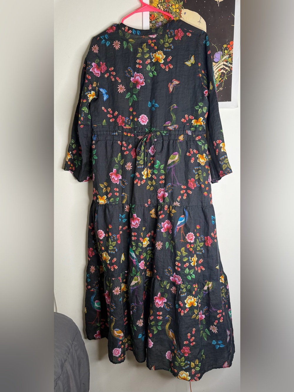 Johnny Was Workshop Boho Black Floral & Bird Maxi Dress with Multicolor Print - Picture 5 of 7